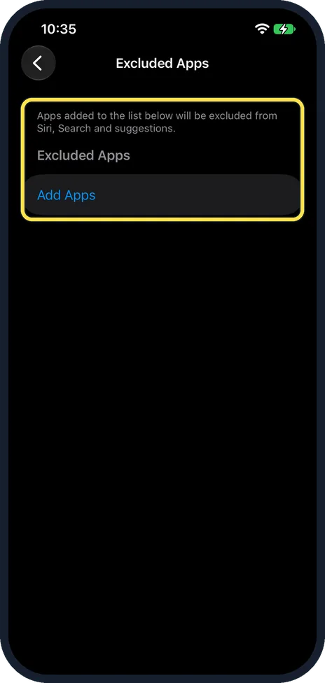 iPhone screen: Excluded Apps keeps apps away from Siri