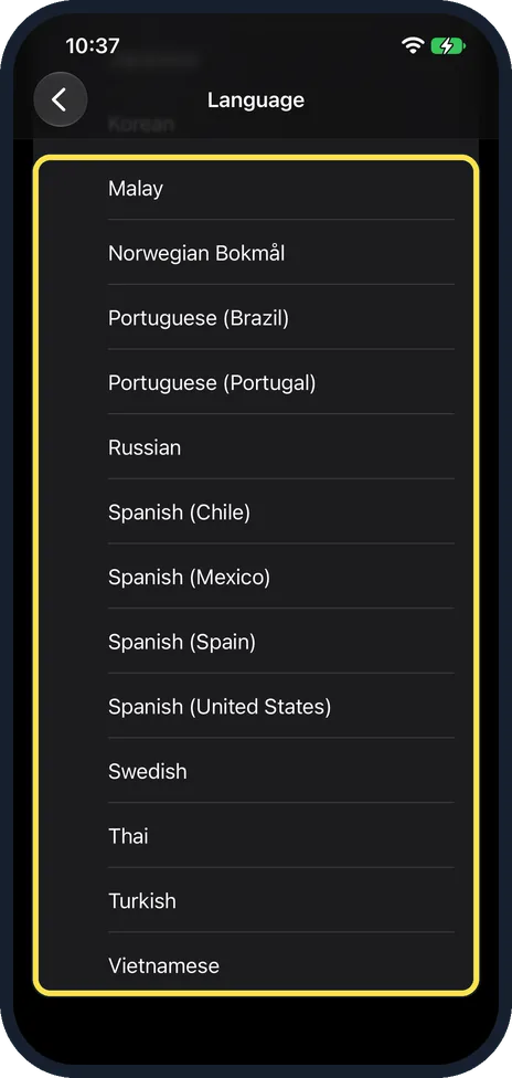 iPhone screen: Siri languages after the update