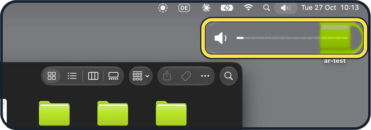 Mac screenshot: Volume uses the same pill