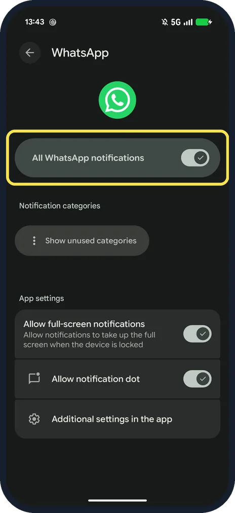 Android screenshot: Check All WhatsApp notifications
