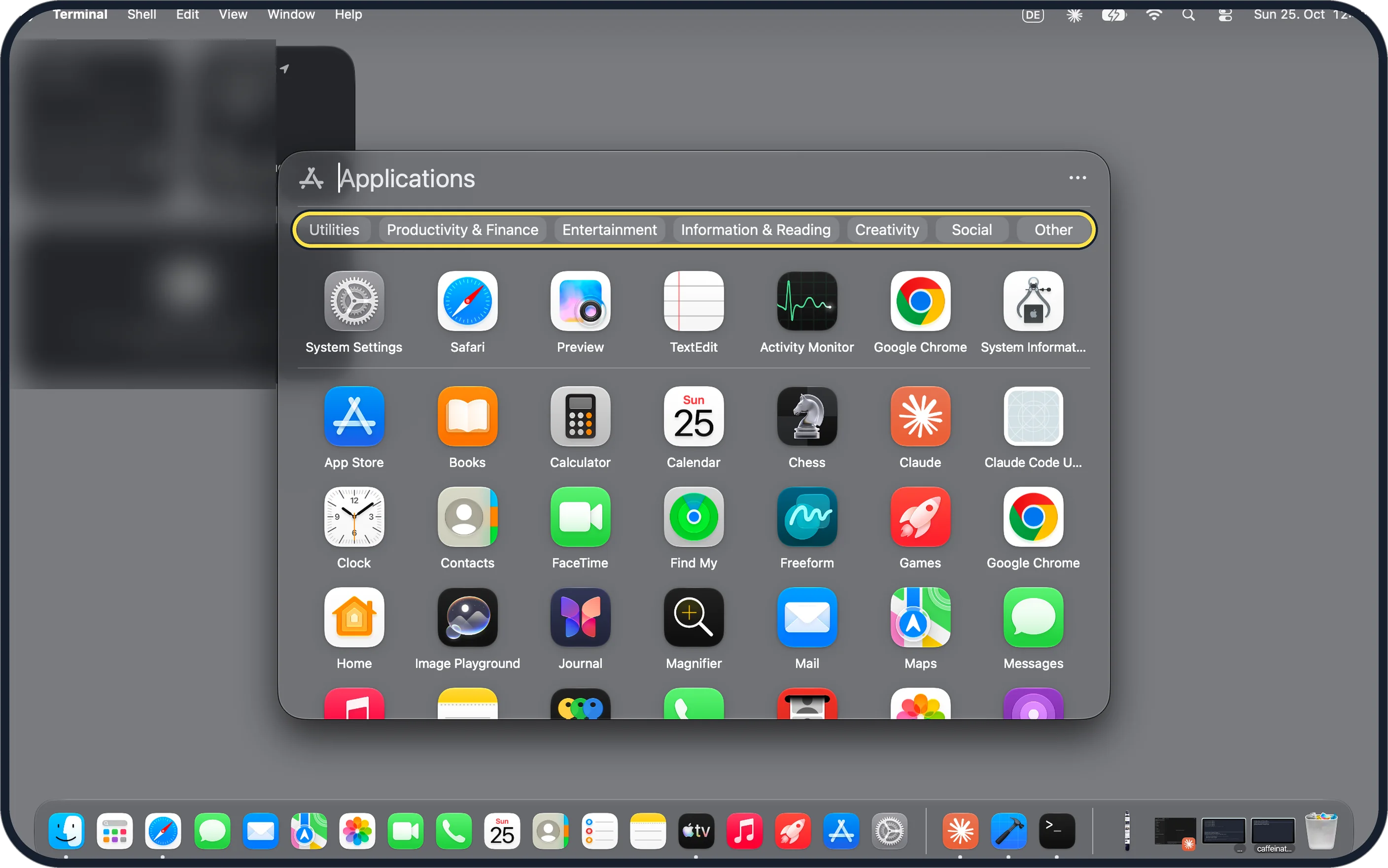 Mac screenshot: Pick a category