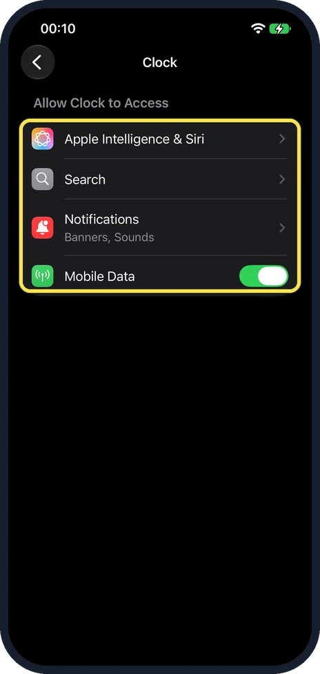 iPhone screen: Check the Clock settings
