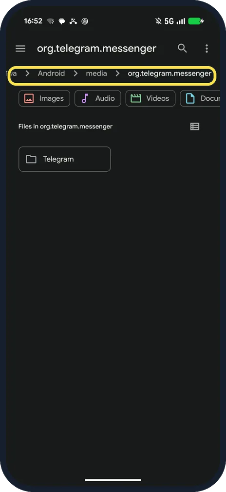 Android screenshot: Open the folder in the Files app