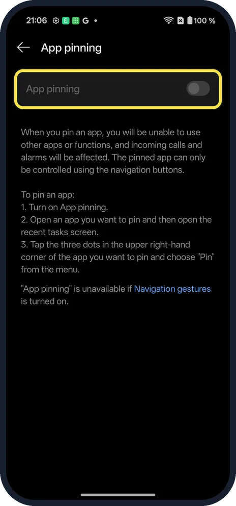 Android screenshot: See the greyed-out switch