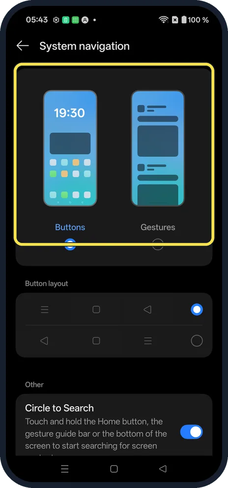 Android screenshot: Switch to buttons