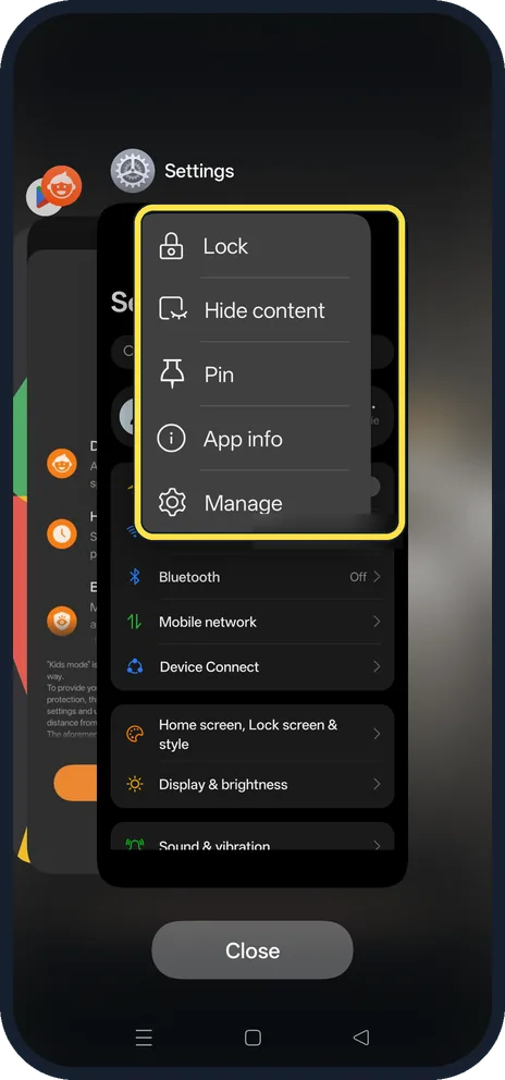 Android screenshot: Pin an app