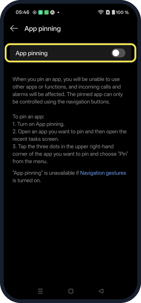 Android screenshot: Switch it off again