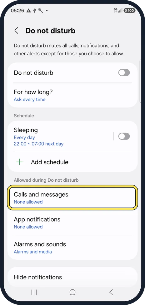 Android screenshot: Allow the callers you need