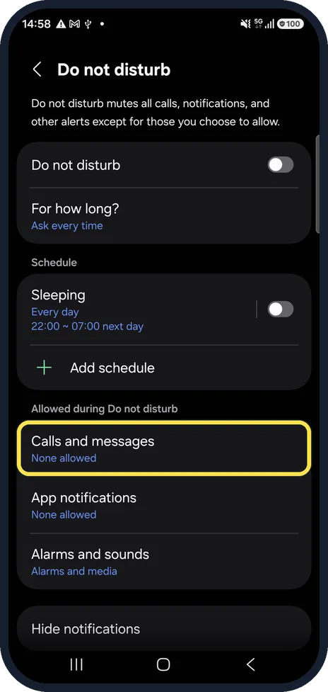 Android screenshot: Allow the callers you need
