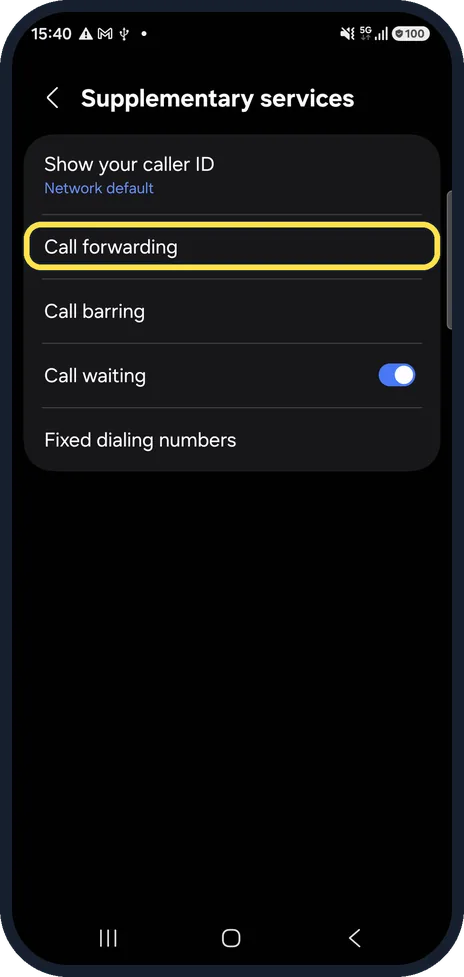 Android screenshot: Check call forwarding
