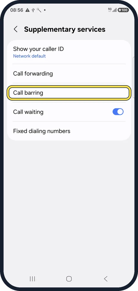 Android screenshot: Check Call barring