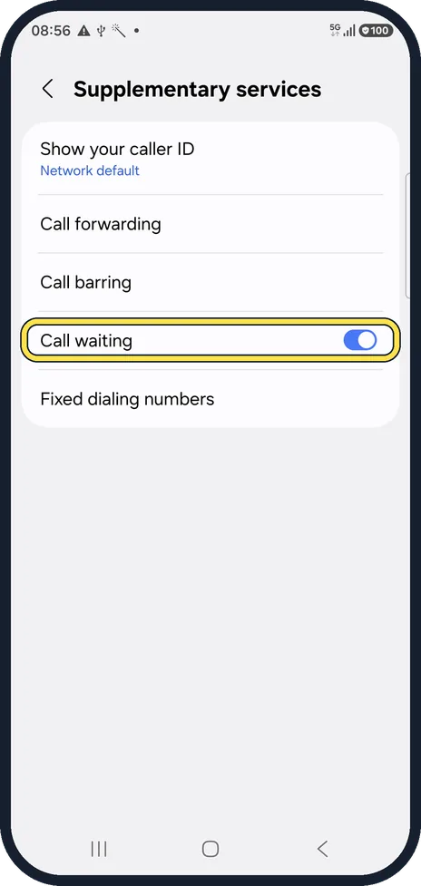 Android screenshot: Check Call waiting