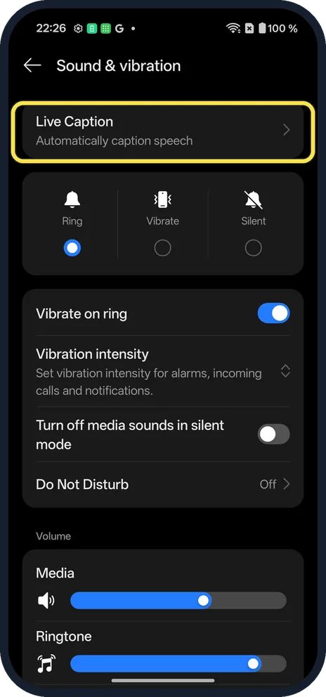 Screenshot from the guide: Why Live Caption is greyed out on a OnePlus (OxygenOS 16)