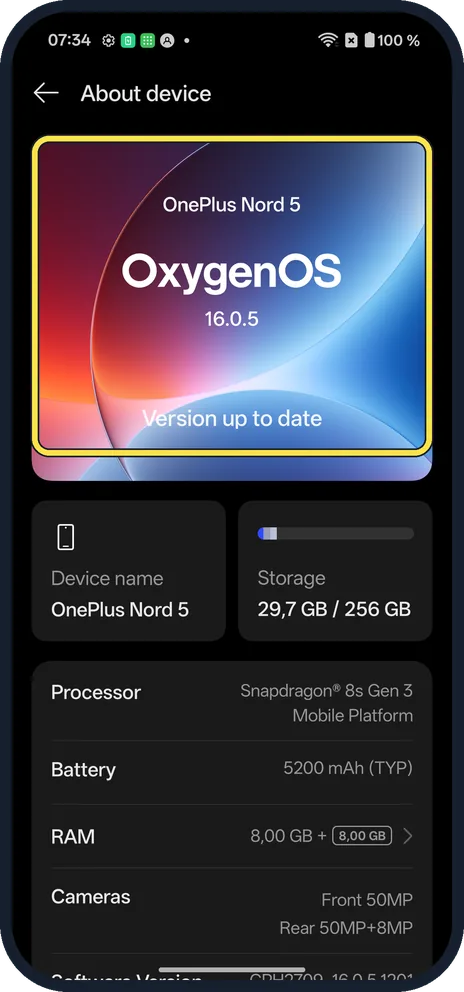 Android screenshot: Open About device