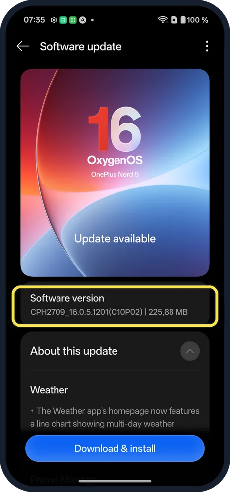 Android screenshot: See if an update is offered