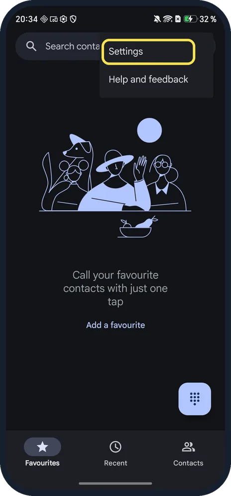 Android screenshot: Tap Settings