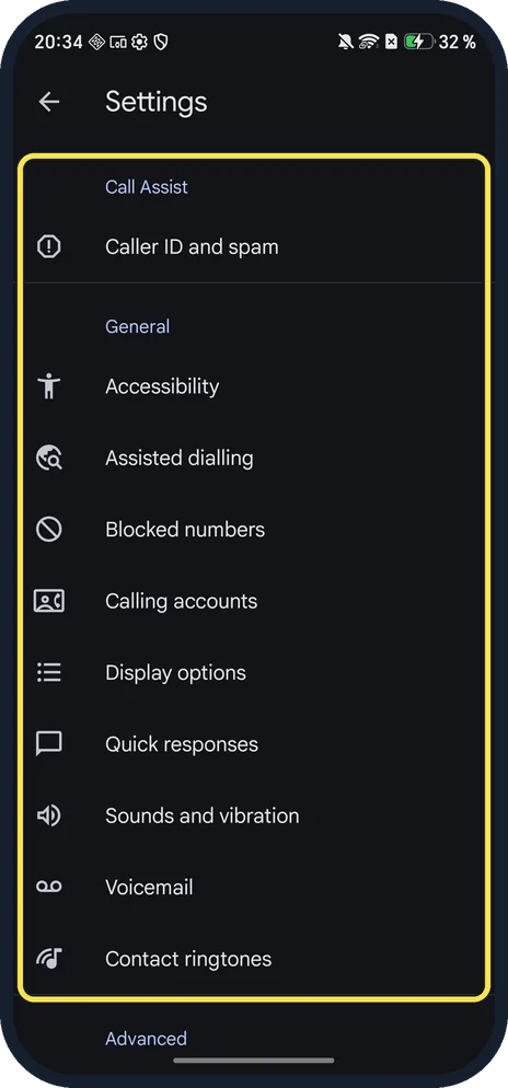 Android screenshot: Look for Call recording