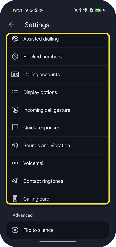 Android screenshot: Look for Call recording