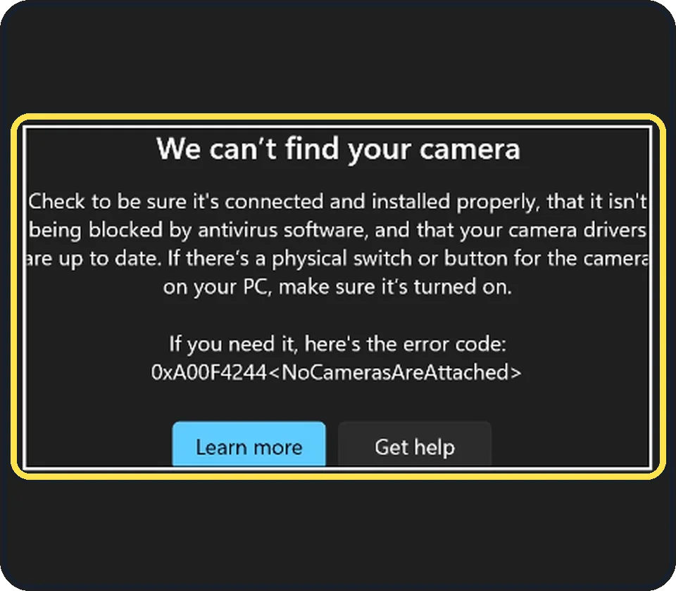 Windows screenshot: Test with the Camera app