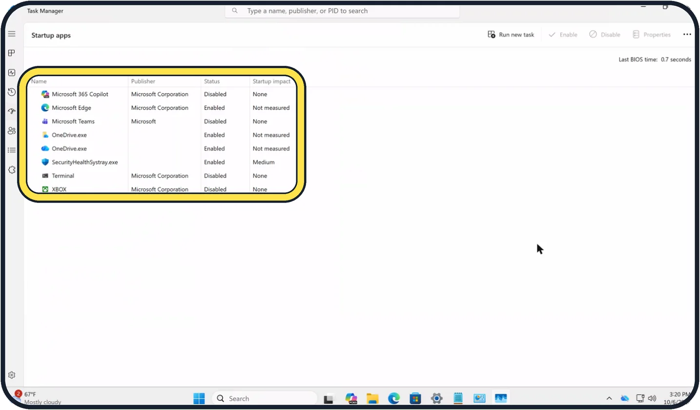 Windows screenshot: Open Startup apps