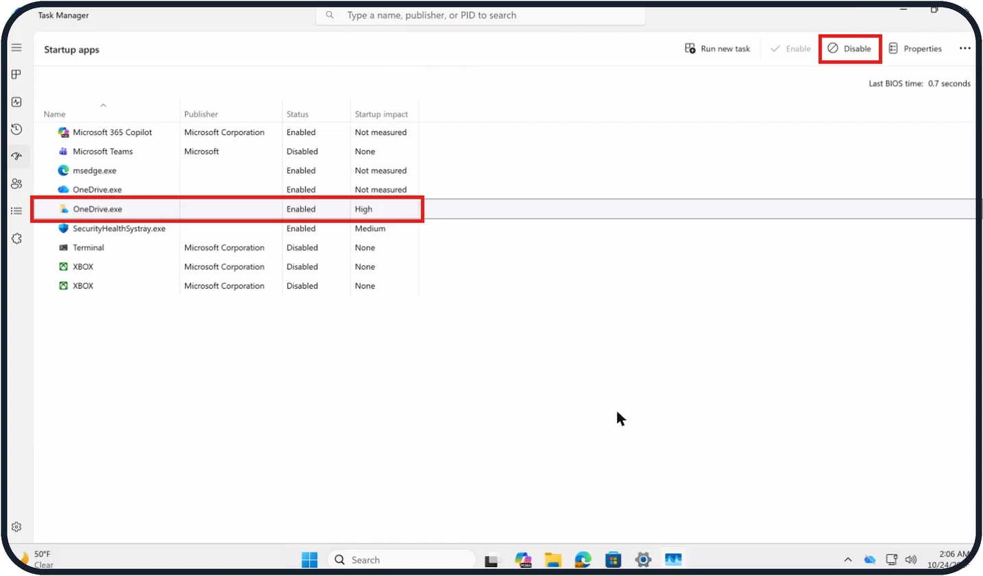 Windows screenshot: Disable what you do not need