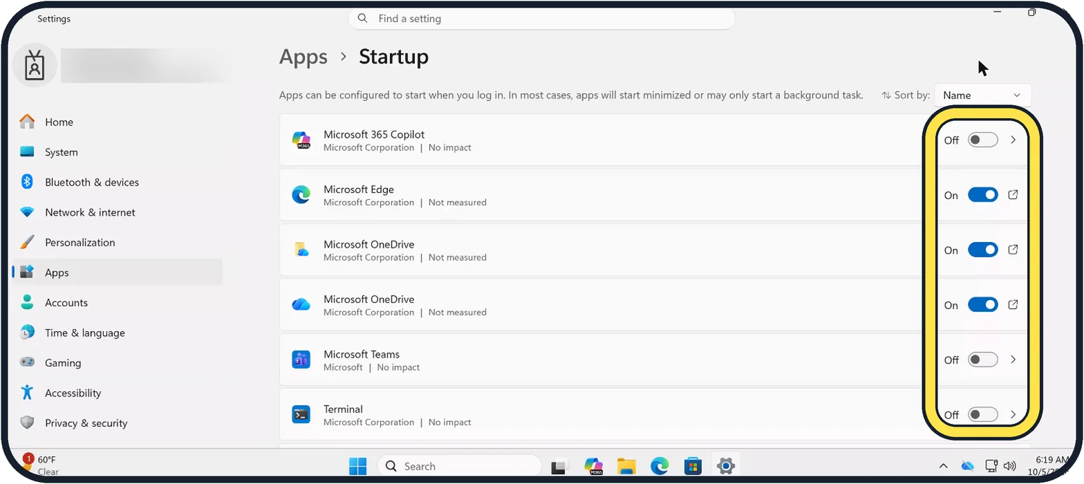 Windows screenshot: Or use Settings