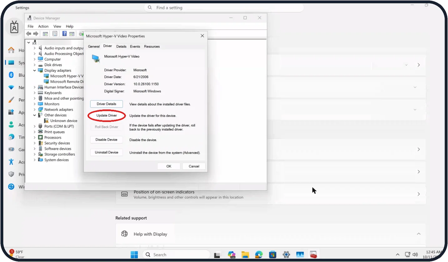Windows screenshot: Driver: update