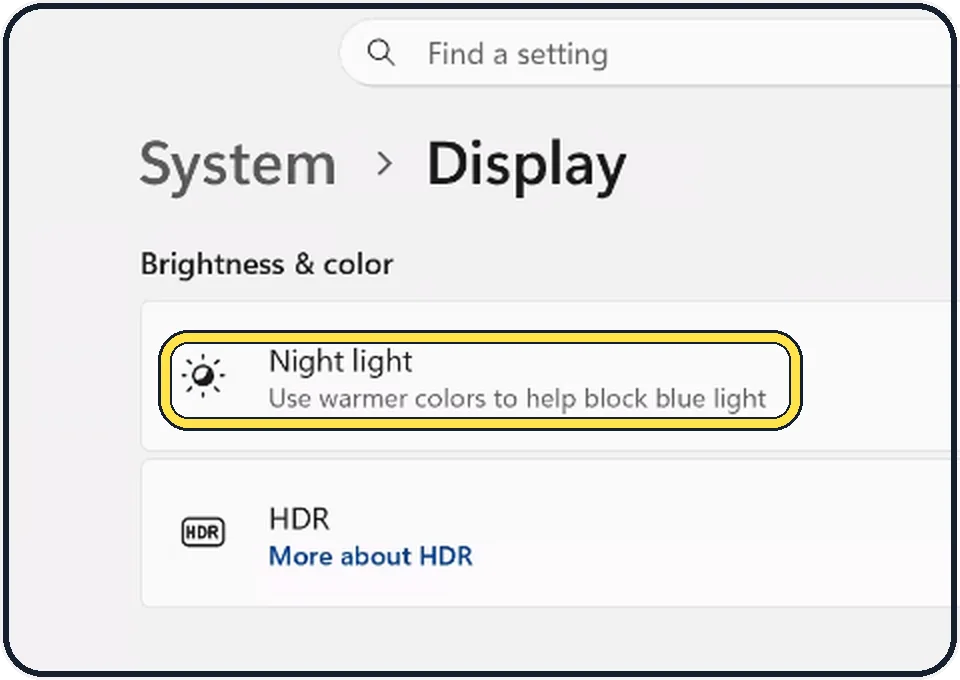 Windows screenshot: Check Night light