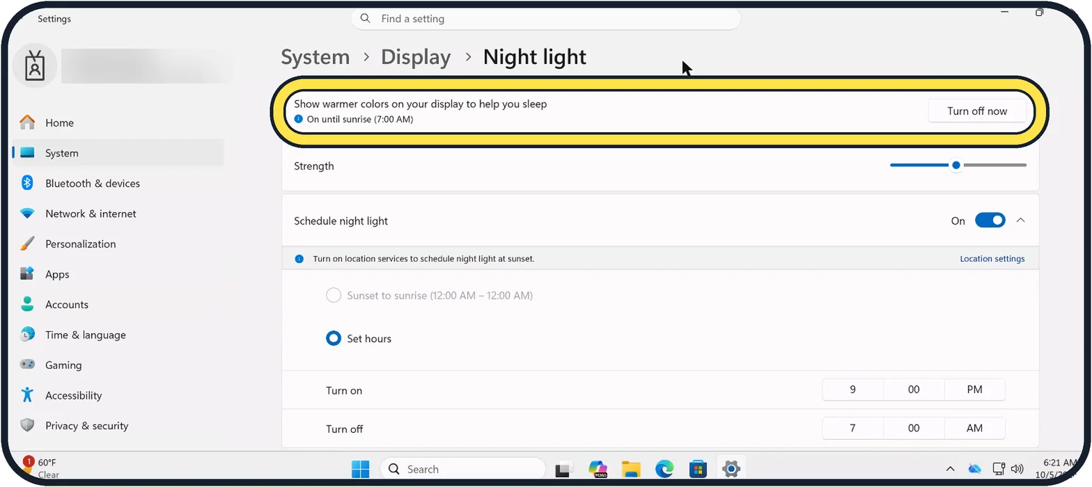 Windows screenshot: Turn it off