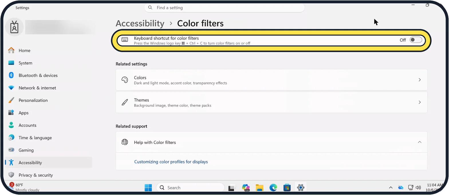 Windows screenshot: Check the shortcut