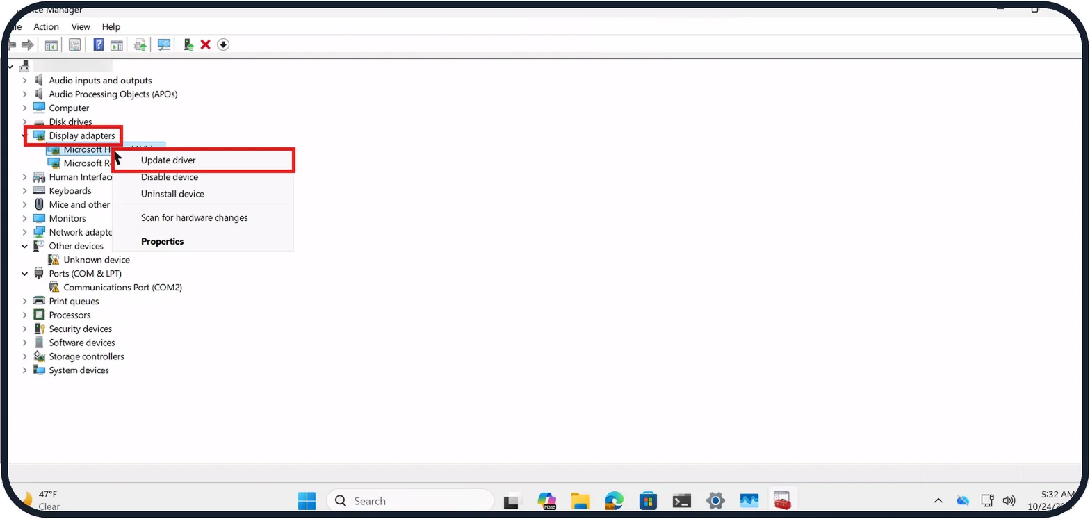 Windows screenshot: Update drivers