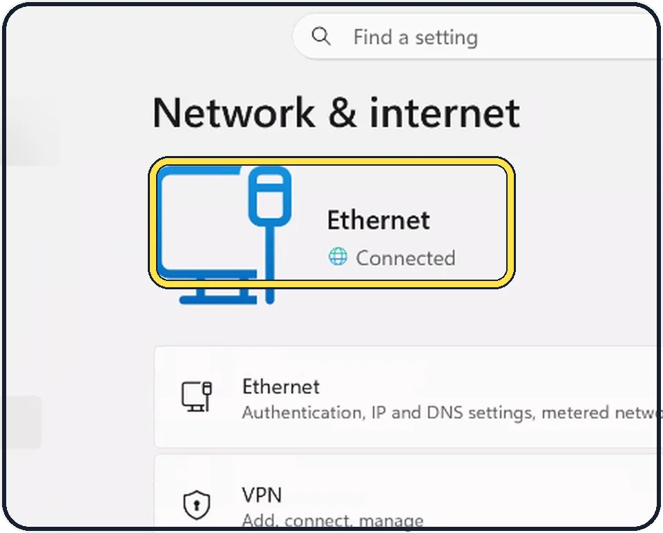 Windows screenshot: Check the internet connection