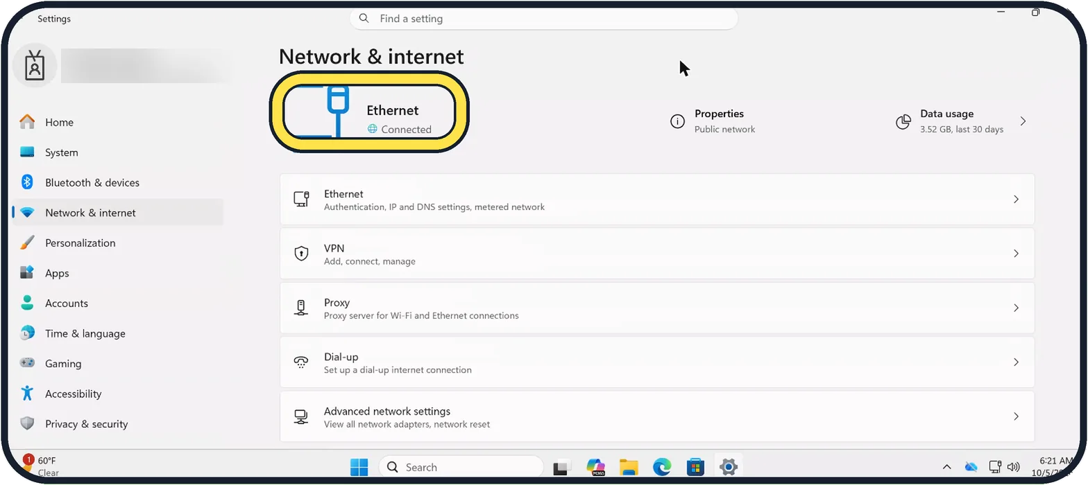 Windows screenshot: Check the internet connection