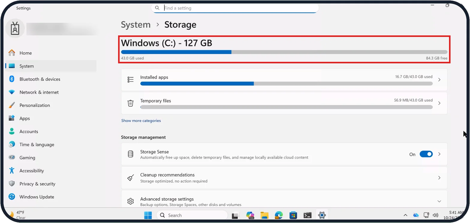 Windows screenshot: Free up disk space