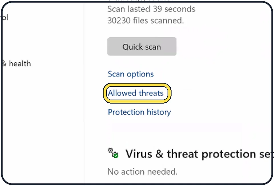 Windows screenshot: Undo an allow later
