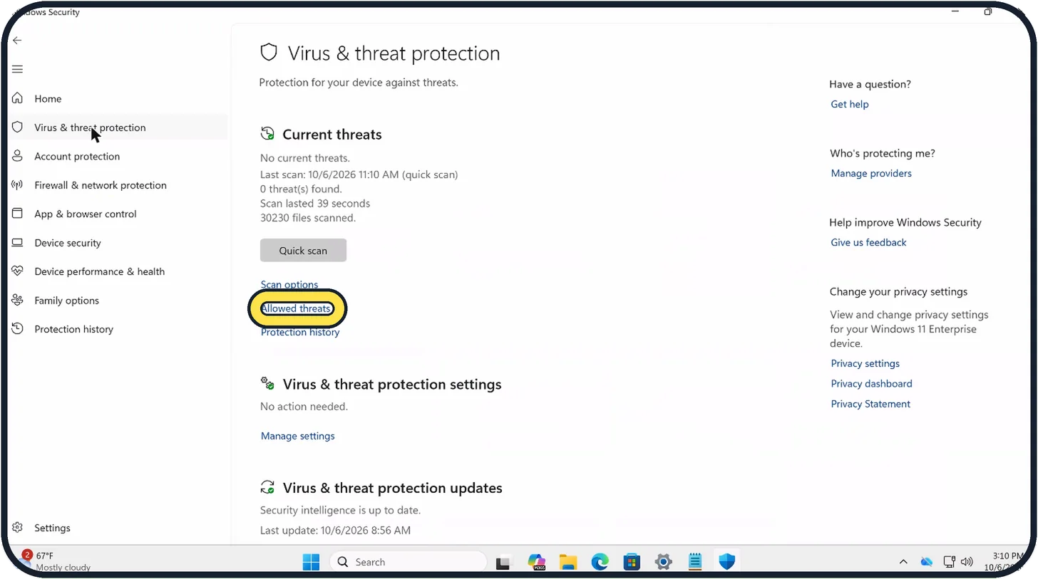 Windows screenshot: Undo an allow later