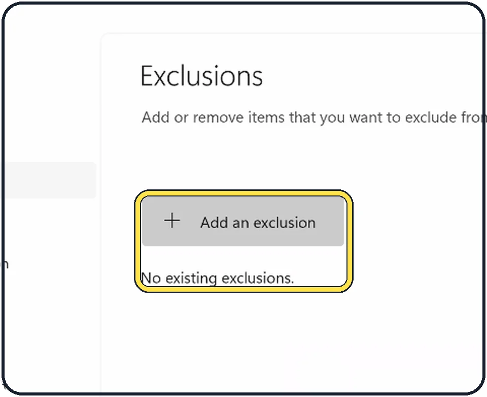 Windows screenshot: Add the exclusion