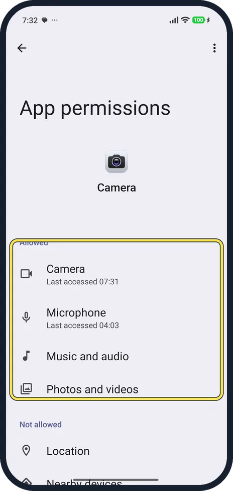 Android screenshot: Check its permissions