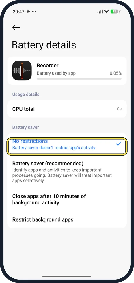 Android screenshot: Check the tick
