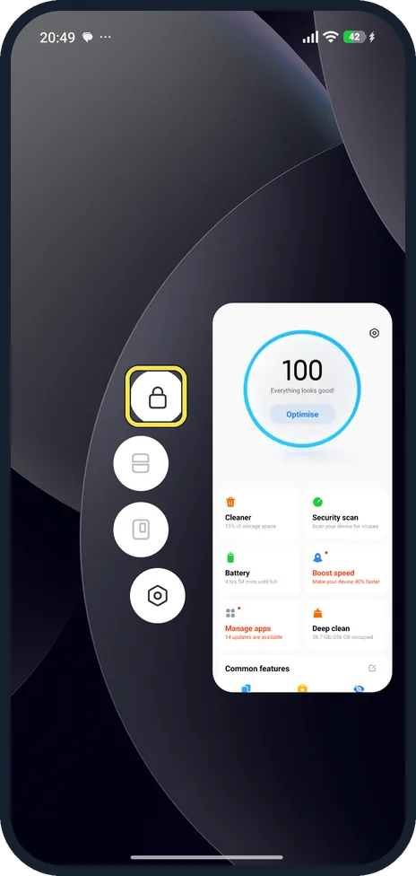 Android screenshot: Tap the lock