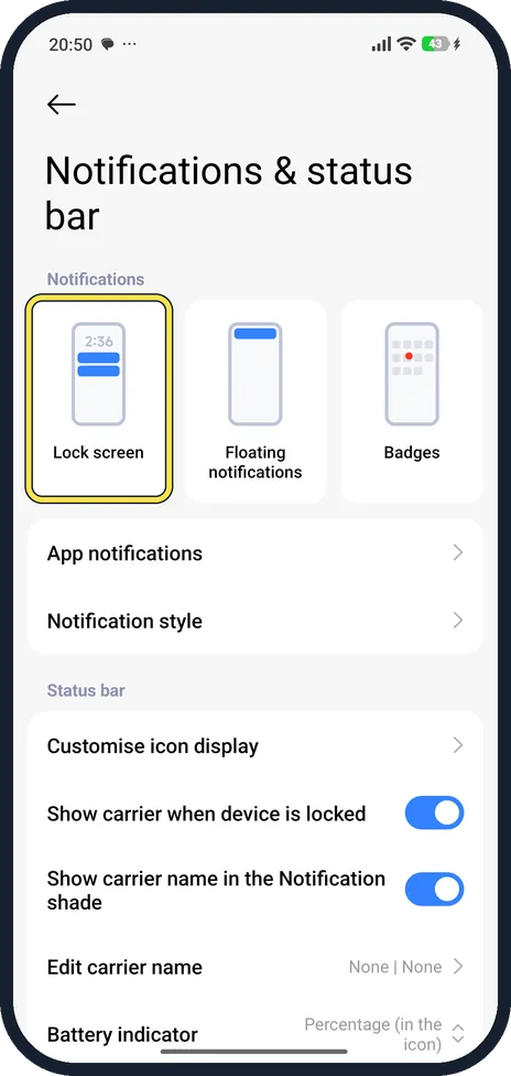 Android screenshot: Tap Lock screen