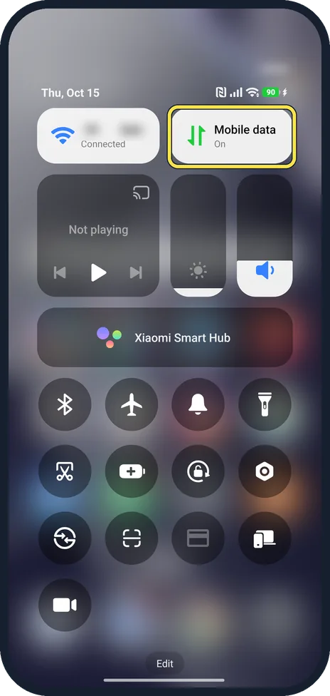 Android screenshot: Check Control Centre