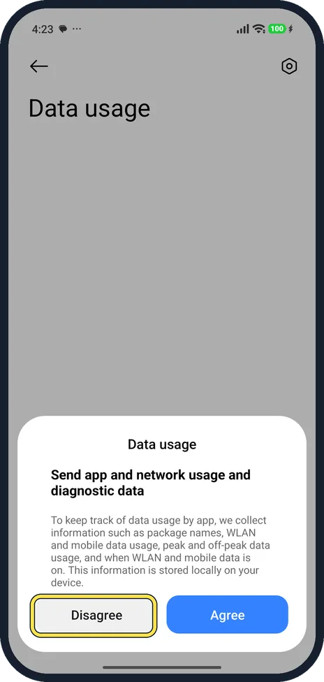 Android screenshot: Open Data usage