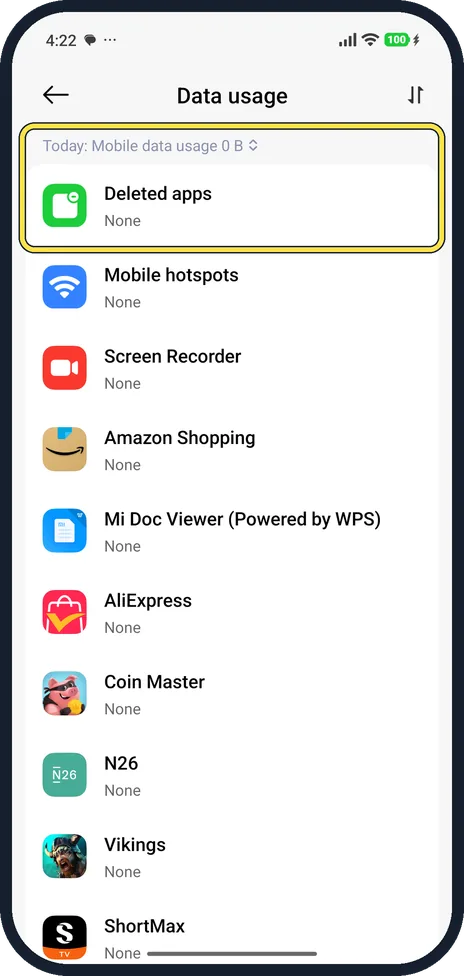 Android screenshot: See which apps use data