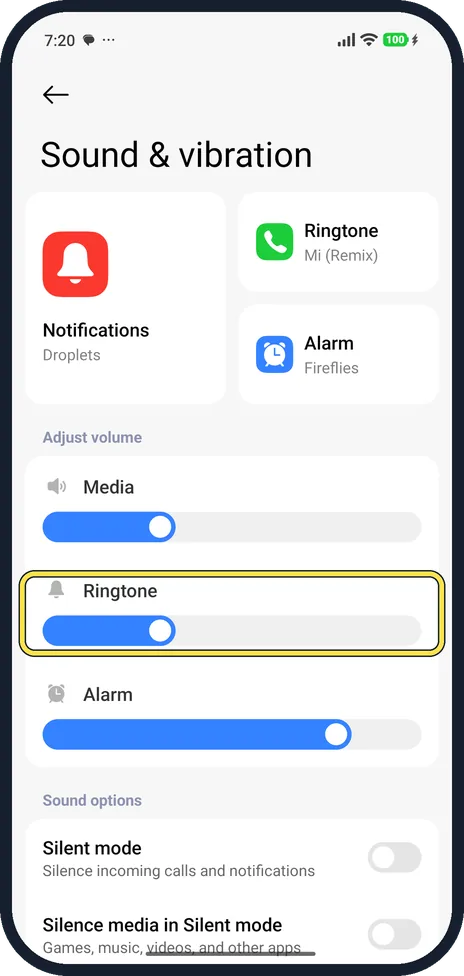 Android screenshot: Check the ringtone volume