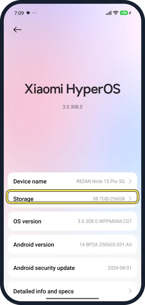 Screenshot from the guide: Xiaomi storage full? How to free up space (HyperOS 3)