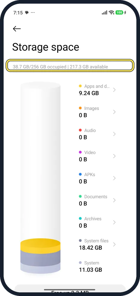 Android screenshot: See what uses the space
