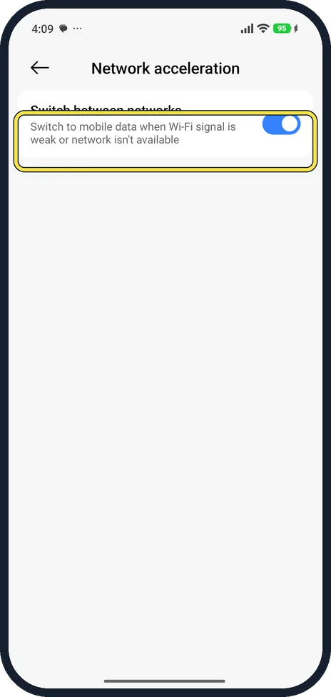 Android screenshot: Check Switch between networks