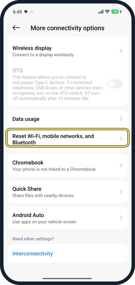 Android screenshot: Find the reset as a last step