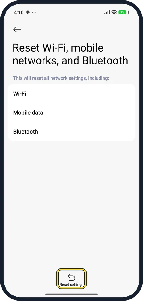 Android screenshot: Reset network settings